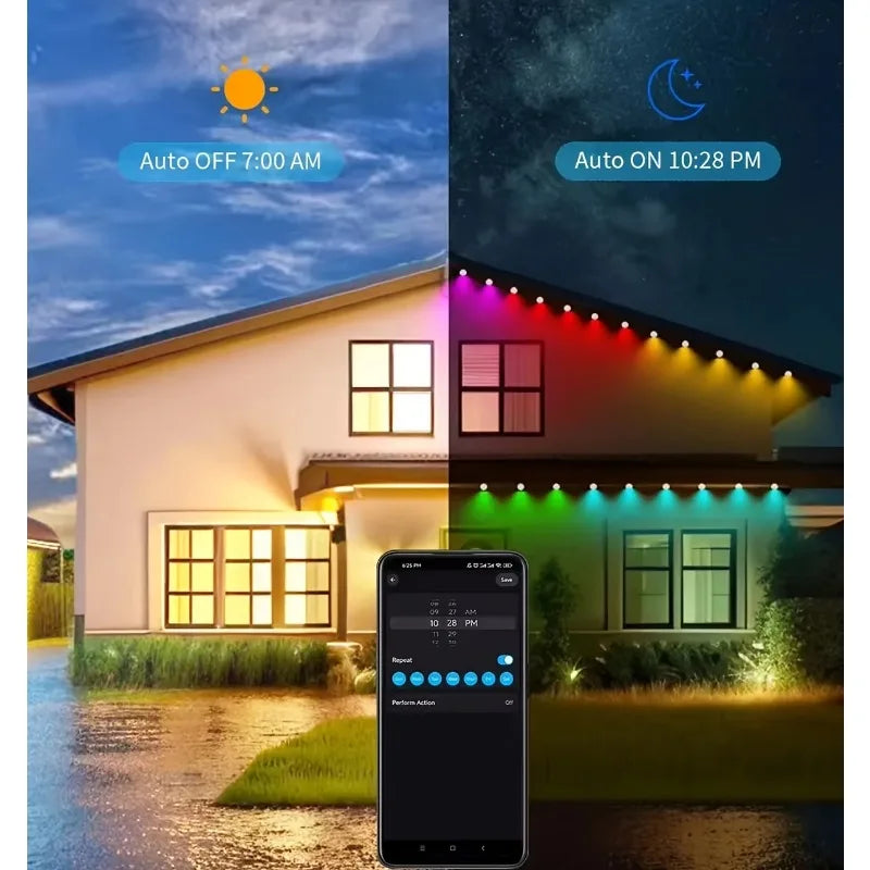 150ft 100ft 50ft Permanent Outdoor Lights Smart RGBIC Outdoor Lights with 75 Scene Modes String Lights with 90 LEDs for Garden
