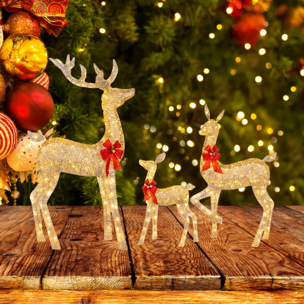 Electronic 3 Piece Christmas Deer Family Decor Lighted Reindeer Set