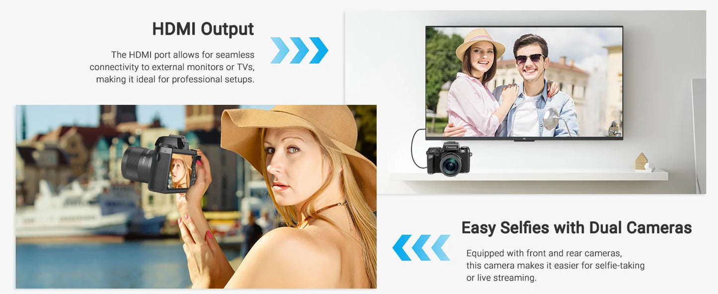 Gavonde 4K 64MP WiFi Vlogging Camera Front and Rear