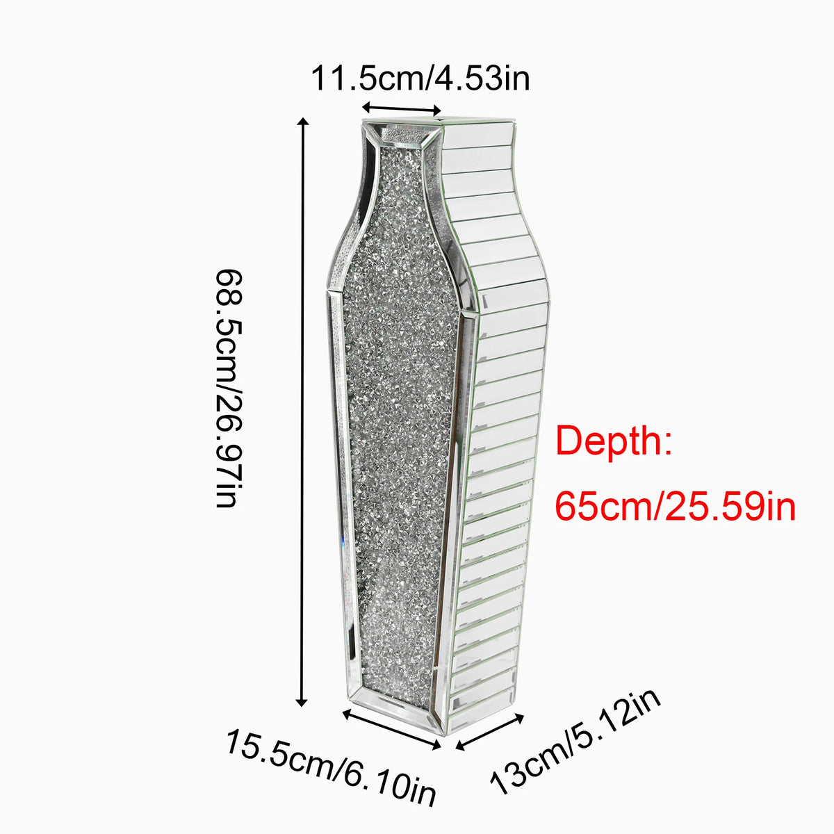 Luxury Crushed Diamond Mirrored Decorative Floor Glass Vase