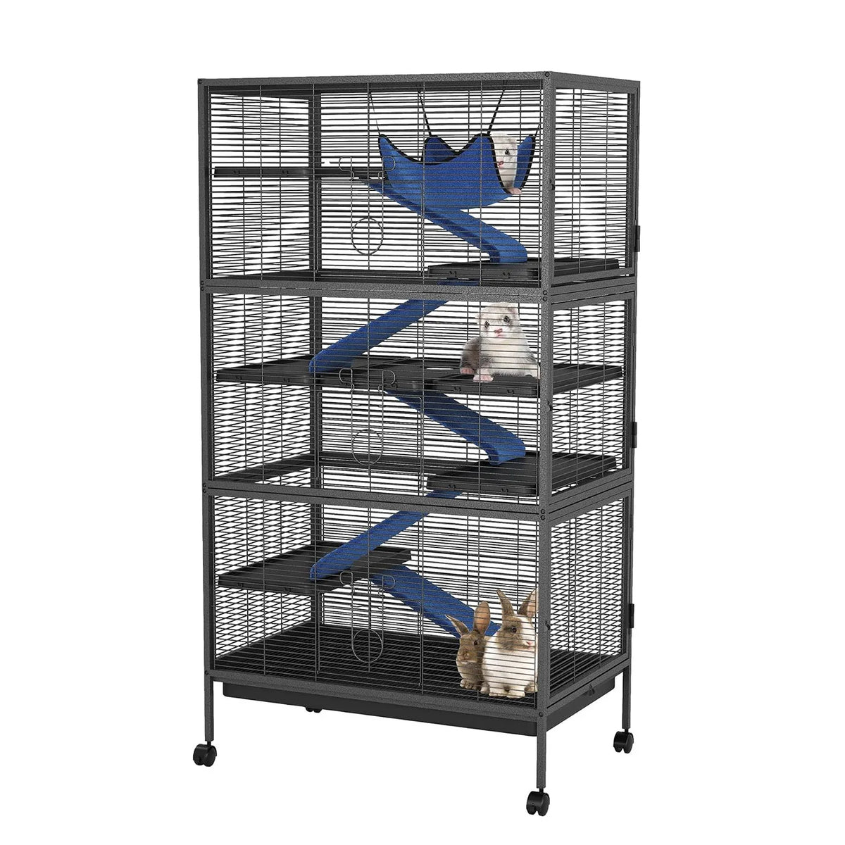 Metal Small Animal Cage with Ramps Hammock and Removable Tray