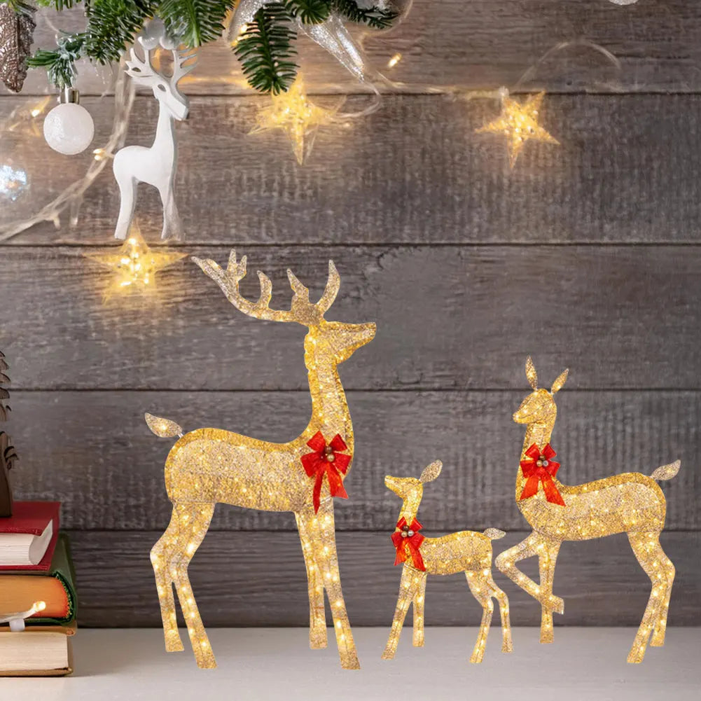 Electronic 3 Piece Christmas Deer Family Decor Lighted Reindeer Set