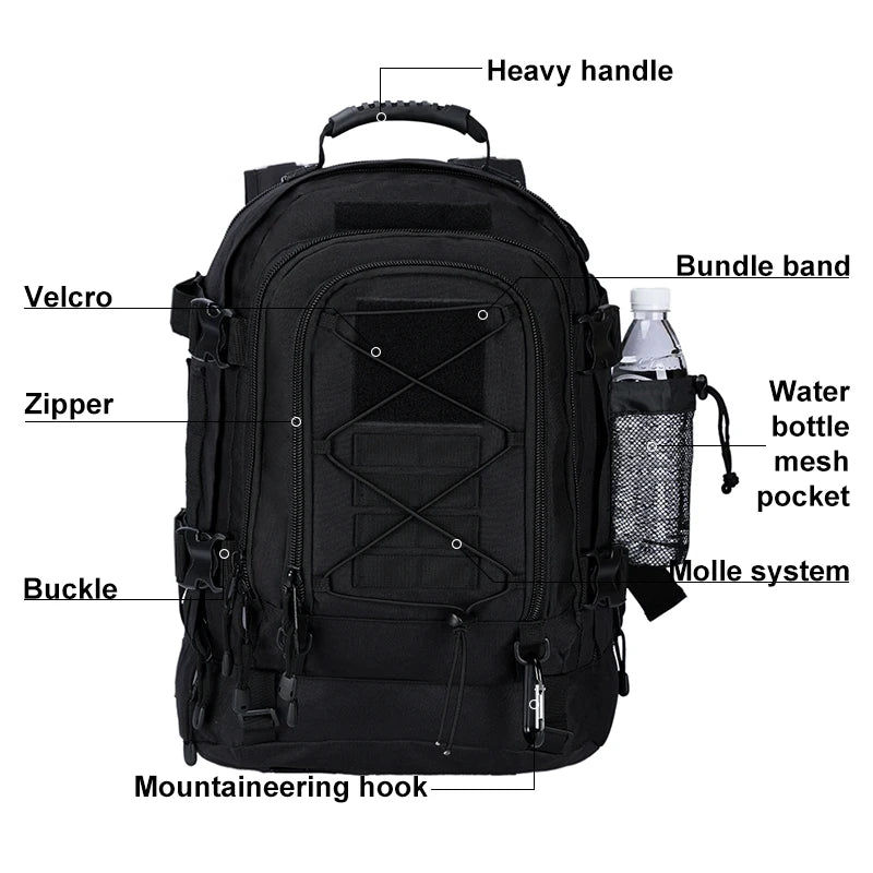 LQARMY 65L Military Tactical MOLLE Backpack Rucksack Outdoors