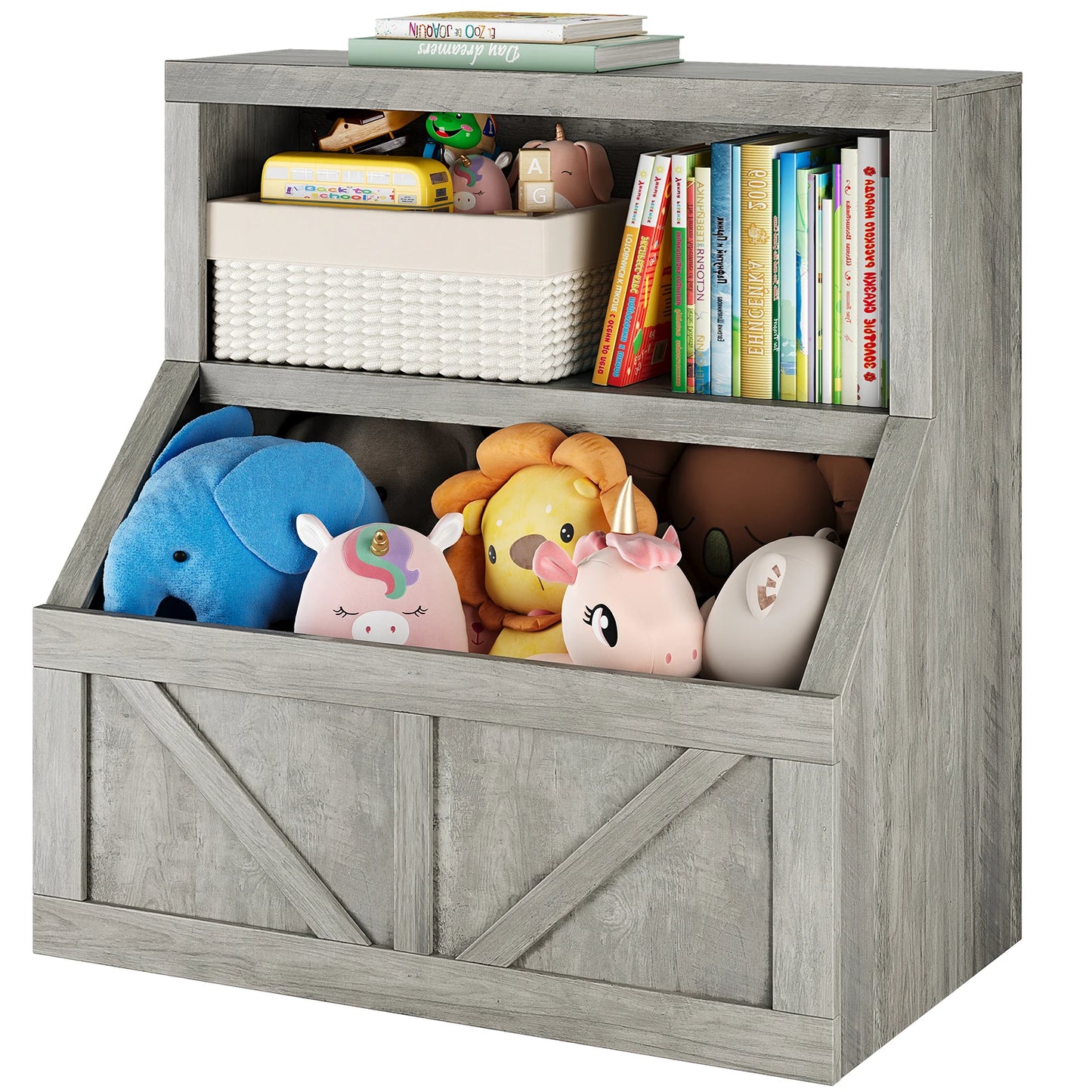 Wooden Kids Bookshelf With Cubby Toy Storage Organizer For Playroom