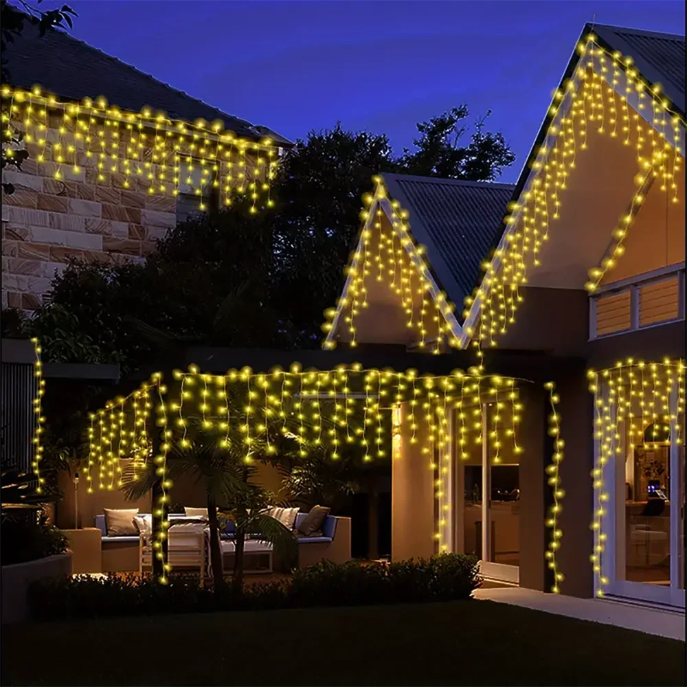 WELPUR Solar Icicle Curtain Lights Outdoor LED 8 Modes