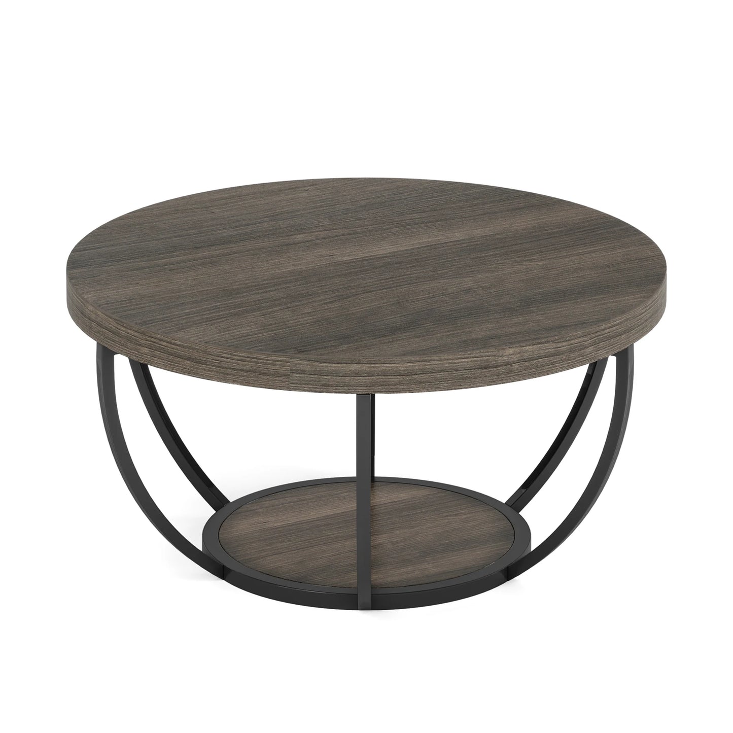 Tribesigns Round Coffee Table With Storage Shelves, Industrial Minimalist Wood