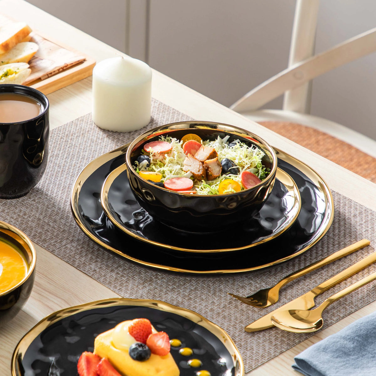 Malacasa Porcelain Dinnerware Set With Gold Trim Ceramic Tableware