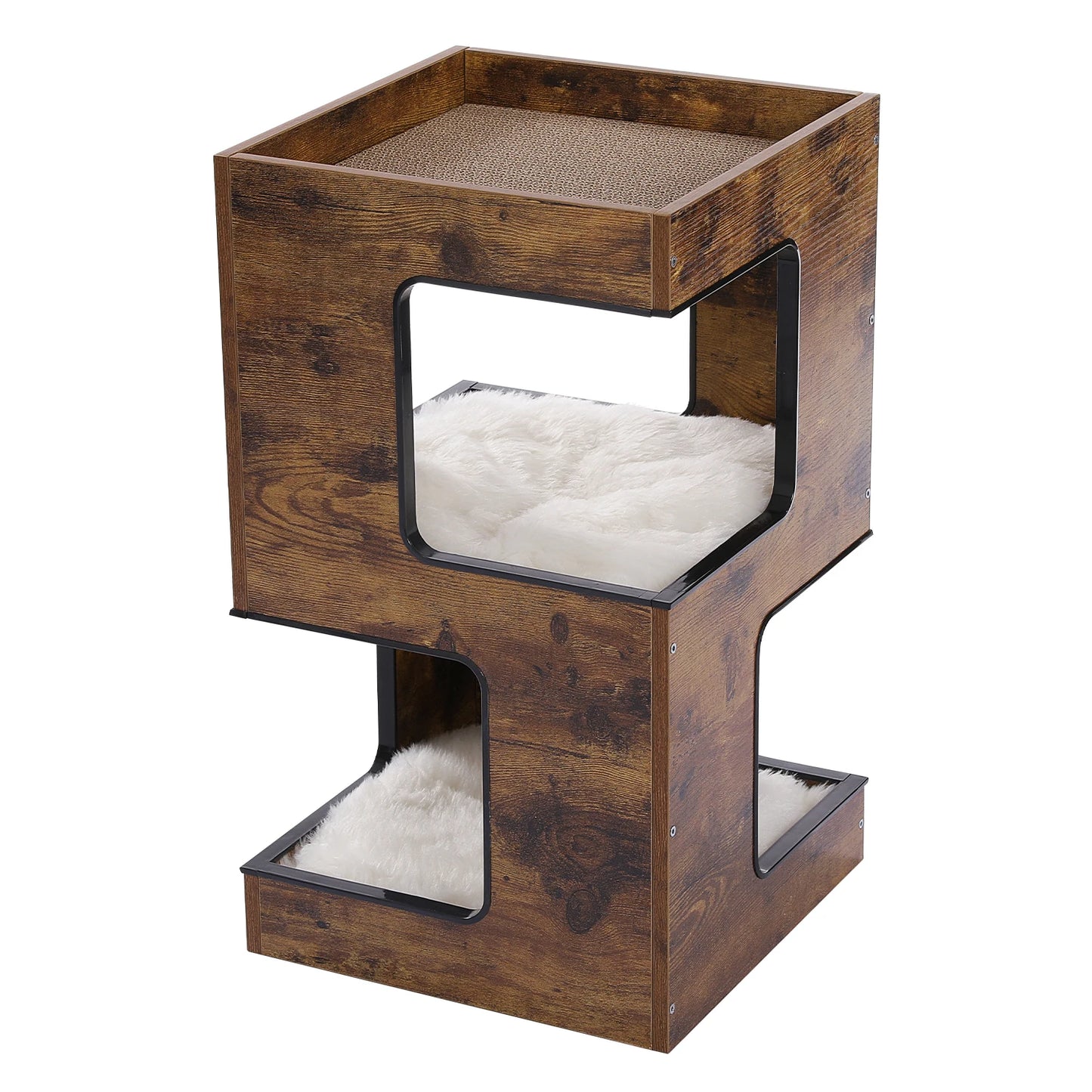 PAWZ Road Wood Cat Condo Tower With Scratching Pad Mats