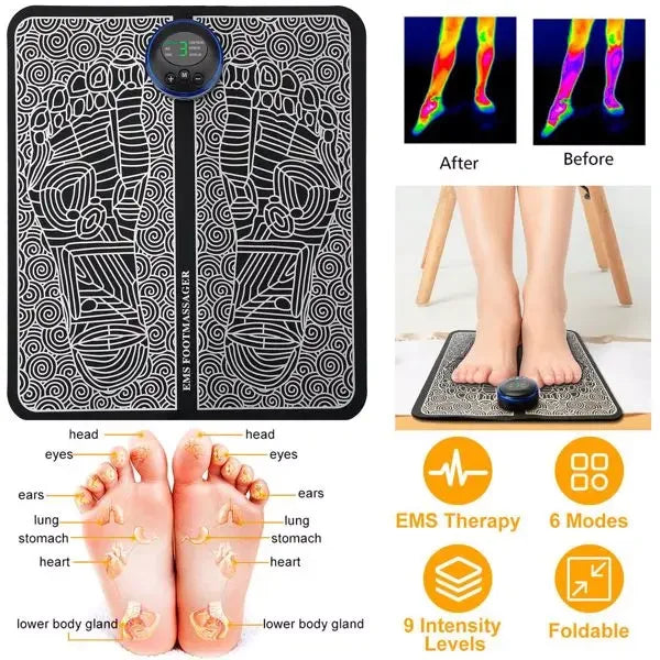 GLONXDE EMS Foot Massage Pad Rechargeable 6 Modes 9 Levels