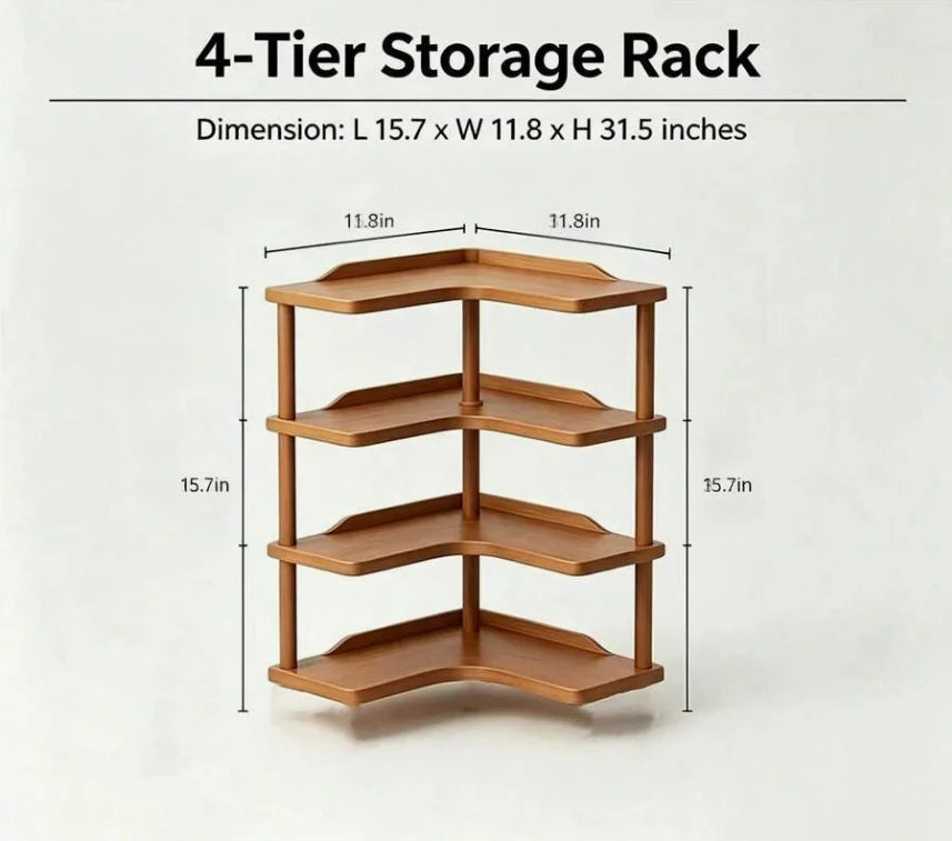 Freestanding Wood Corner Organizer Shelf Multi Tier Storage Rack