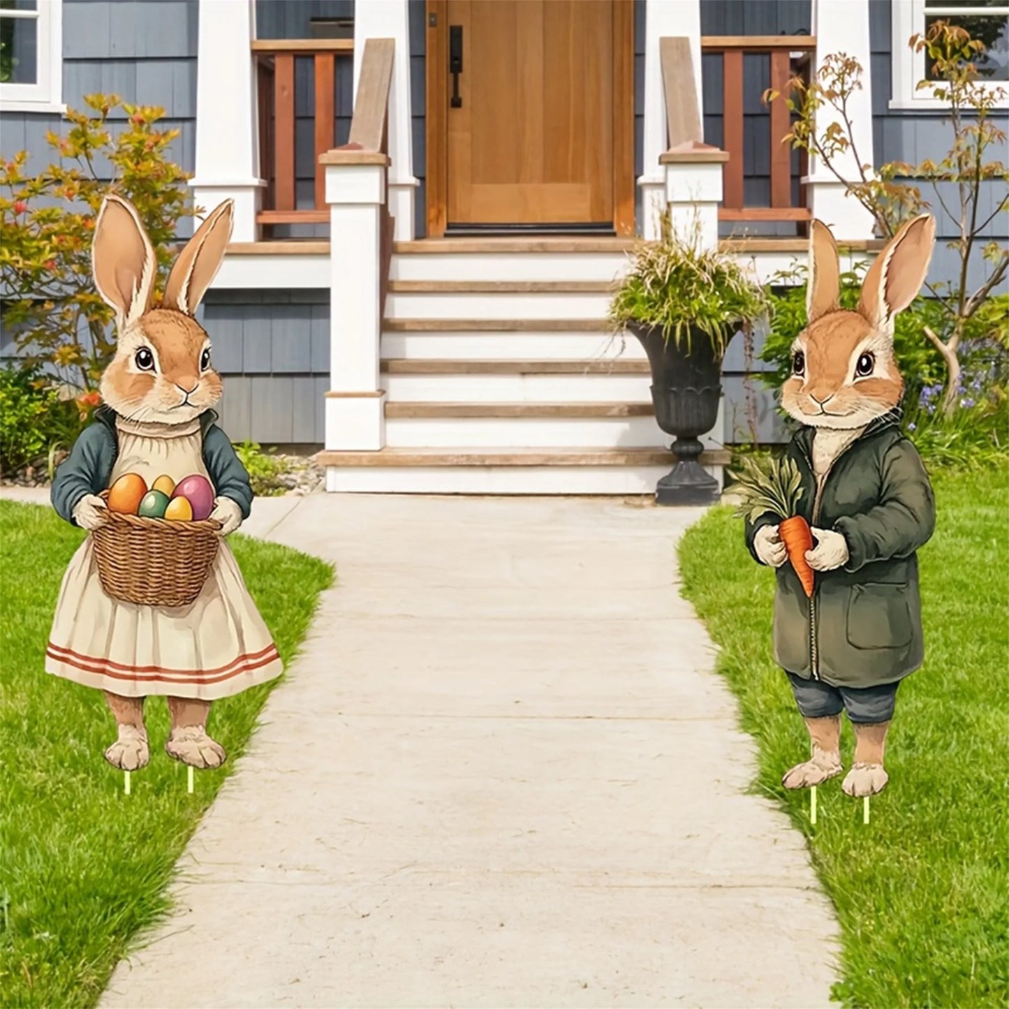 Springtime Bunny Garden Stakes Easter Yard Decor Whimsical Outdoor Signs