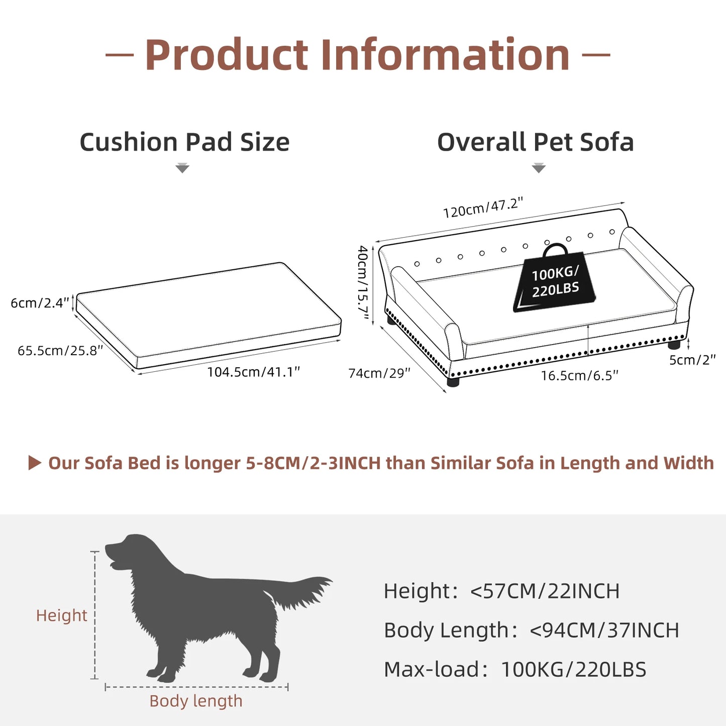 BINGOPAWCN Elevated Dog Bed Sofa Microfiber Leather Lounge
