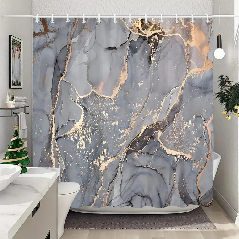 JEJOMEAG Marble Shower Curtain Textured Pattern Polyester Washable