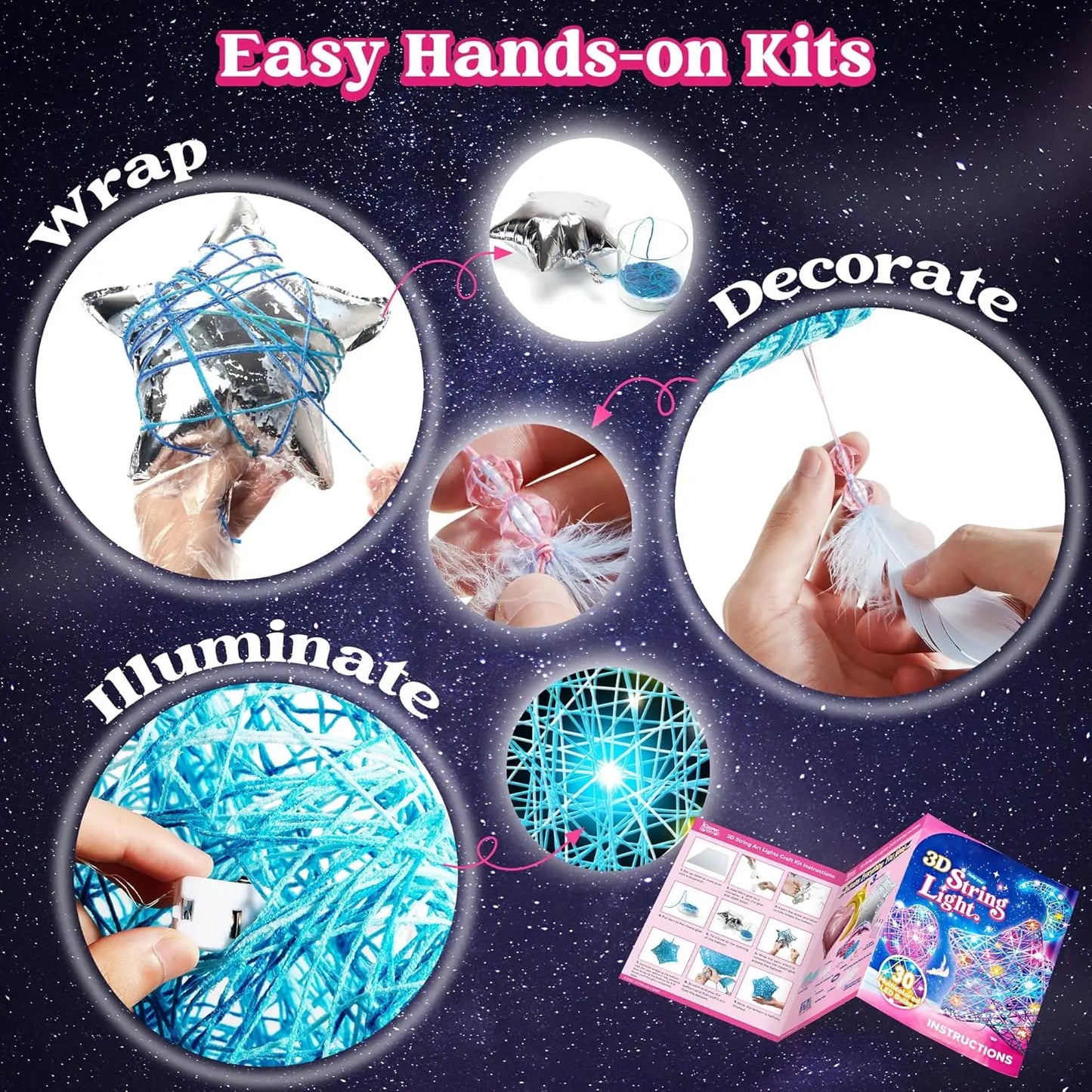 Joyfy ThreeDimensional String Art Kit Light Up LED Bulbs Set
