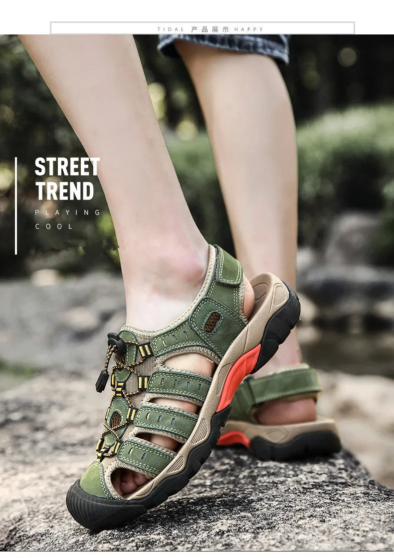 MIXIDELAI Men Sandals Genuine Leather Outdoor Rome Design