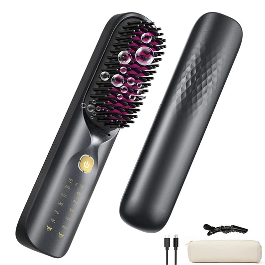 BOPCAL Cordless Hair Straightener Brush 450F Adjustable Temp 30s