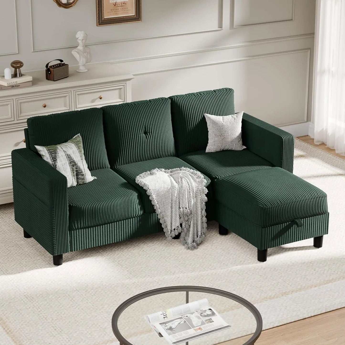 L Shaped Modular Sectional Sofa With Movable Ottoman Deep Seats