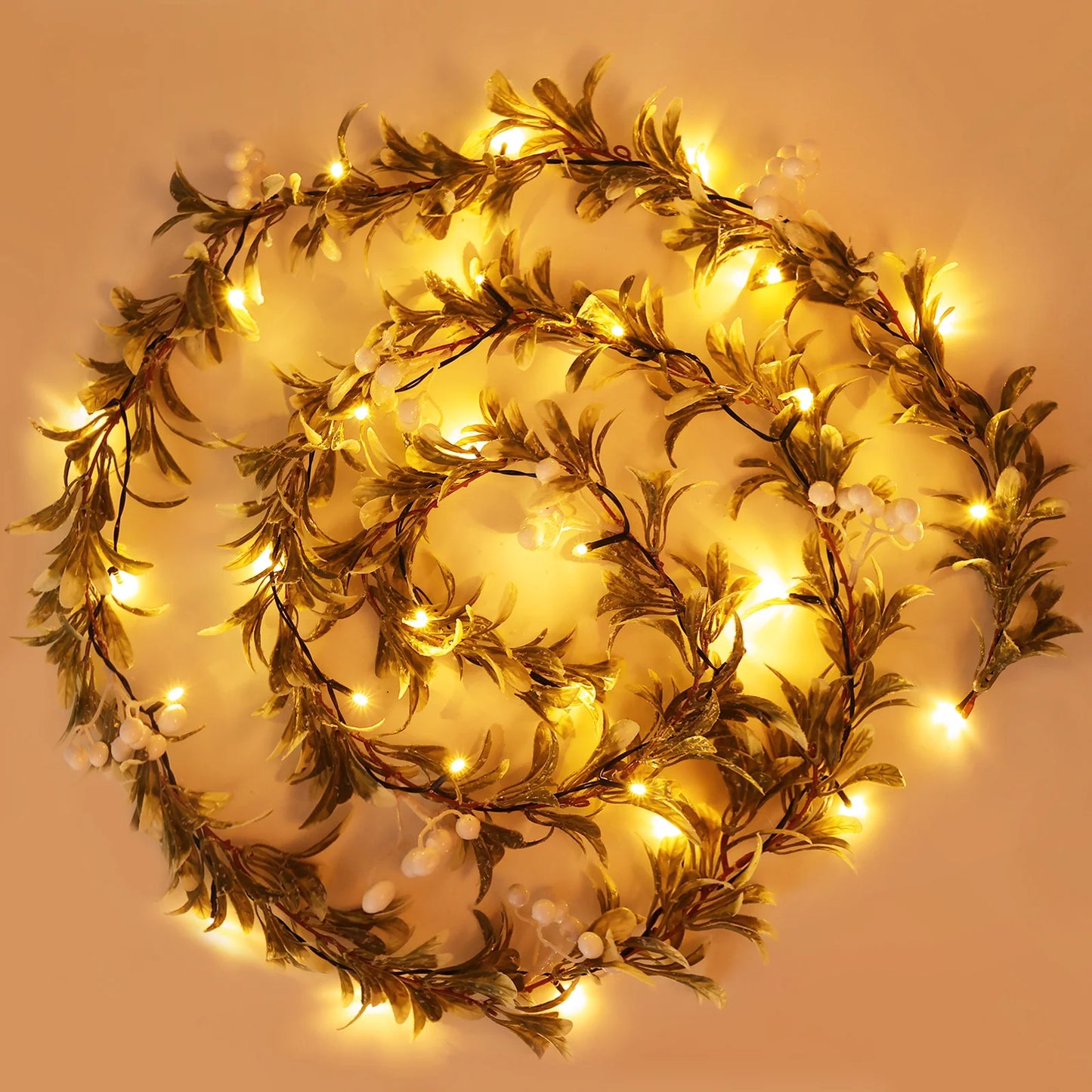 VKTECH Mistletoe Christmas Garland With Prelit Lights And Berry Accents