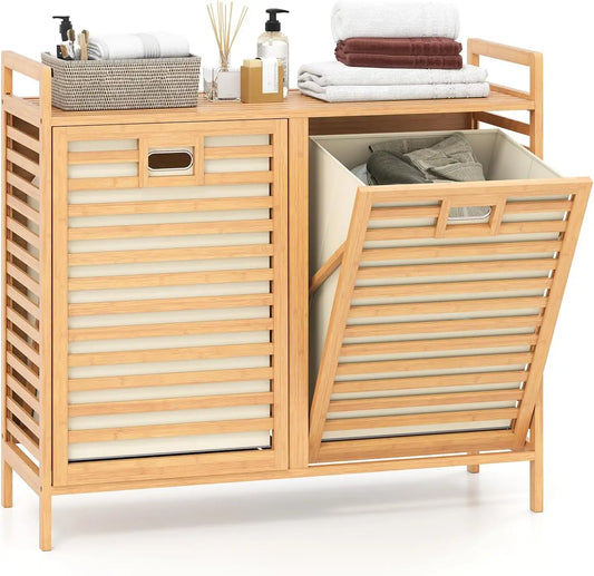 Tilt Out Bamboo Laundry Storage Hamper With Removable Bins