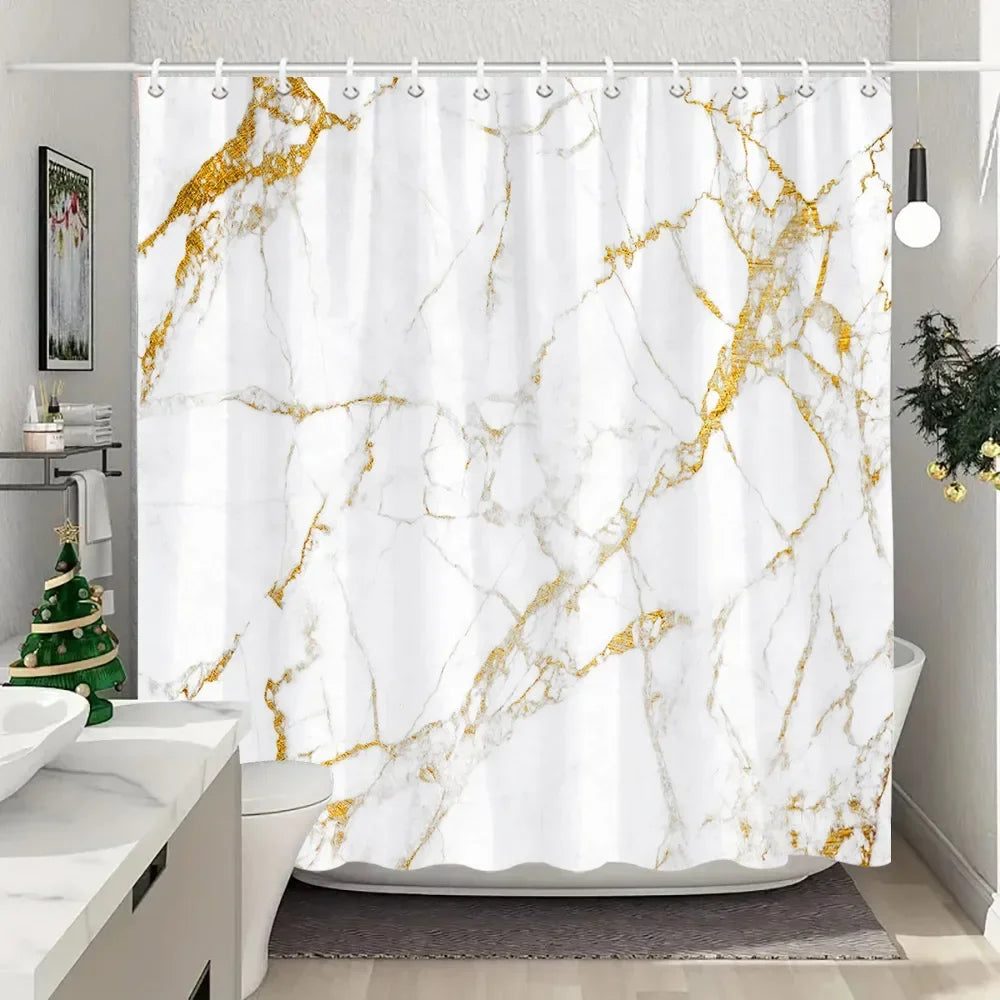 JEJOMEAG Marble Shower Curtain Textured Pattern Polyester Washable