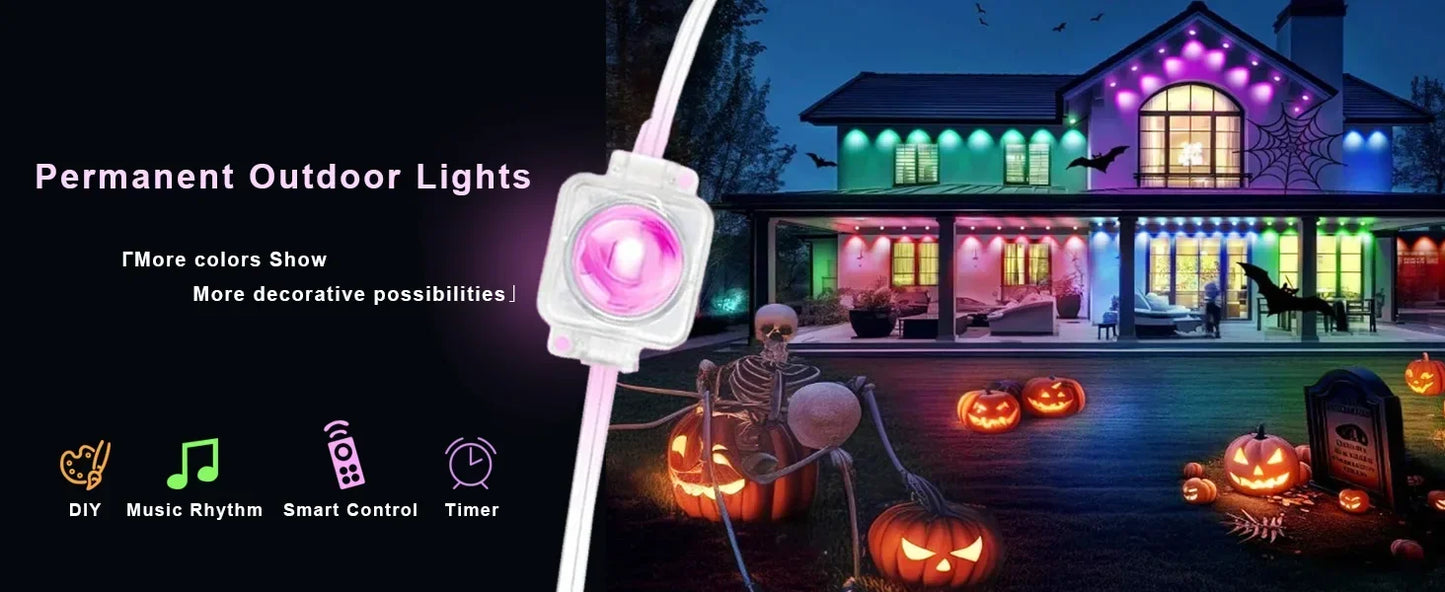 150ft 100ft 50ft Permanent Outdoor Lights Smart RGBIC Outdoor Lights with 75 Scene Modes String Lights with 90 LEDs for Garden