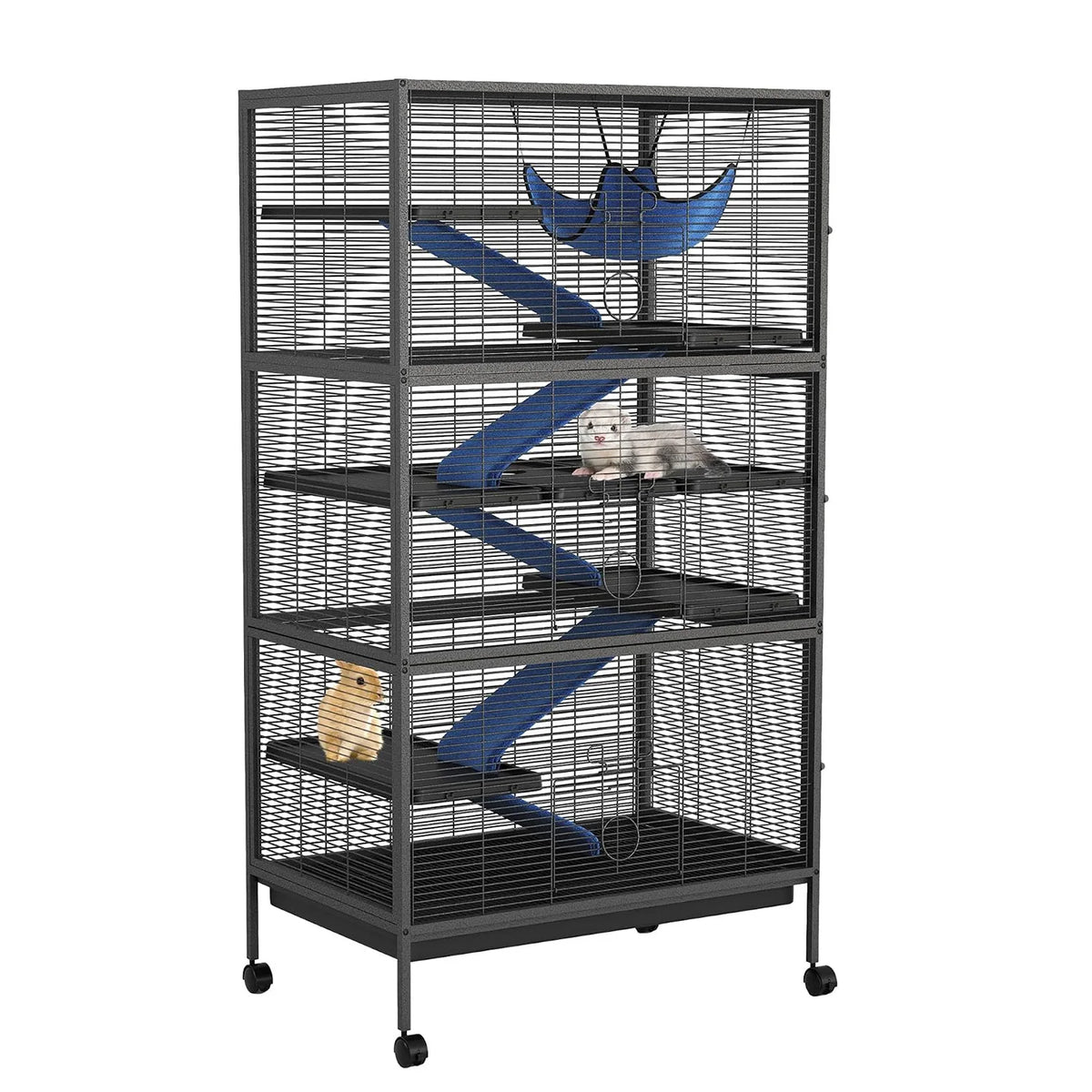 Metal Small Animal Cage with Ramps Hammock and Removable Tray