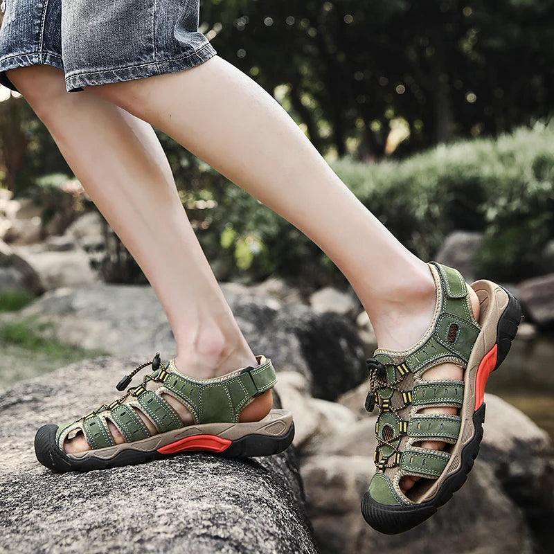 MIXIDELAI Men Sandals Genuine Leather Outdoor Rome Design