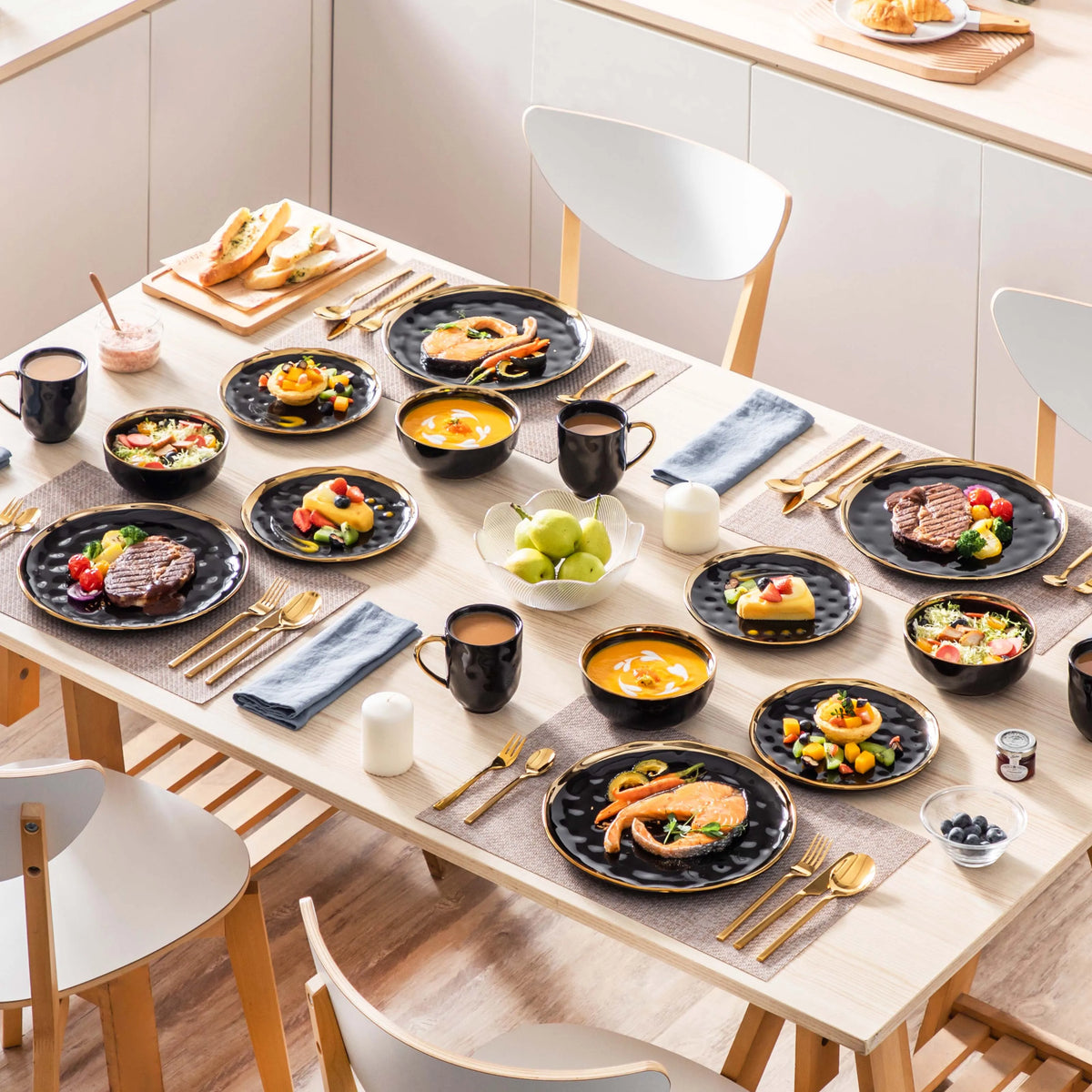 Malacasa Porcelain Dinnerware Set With Gold Trim Ceramic Tableware