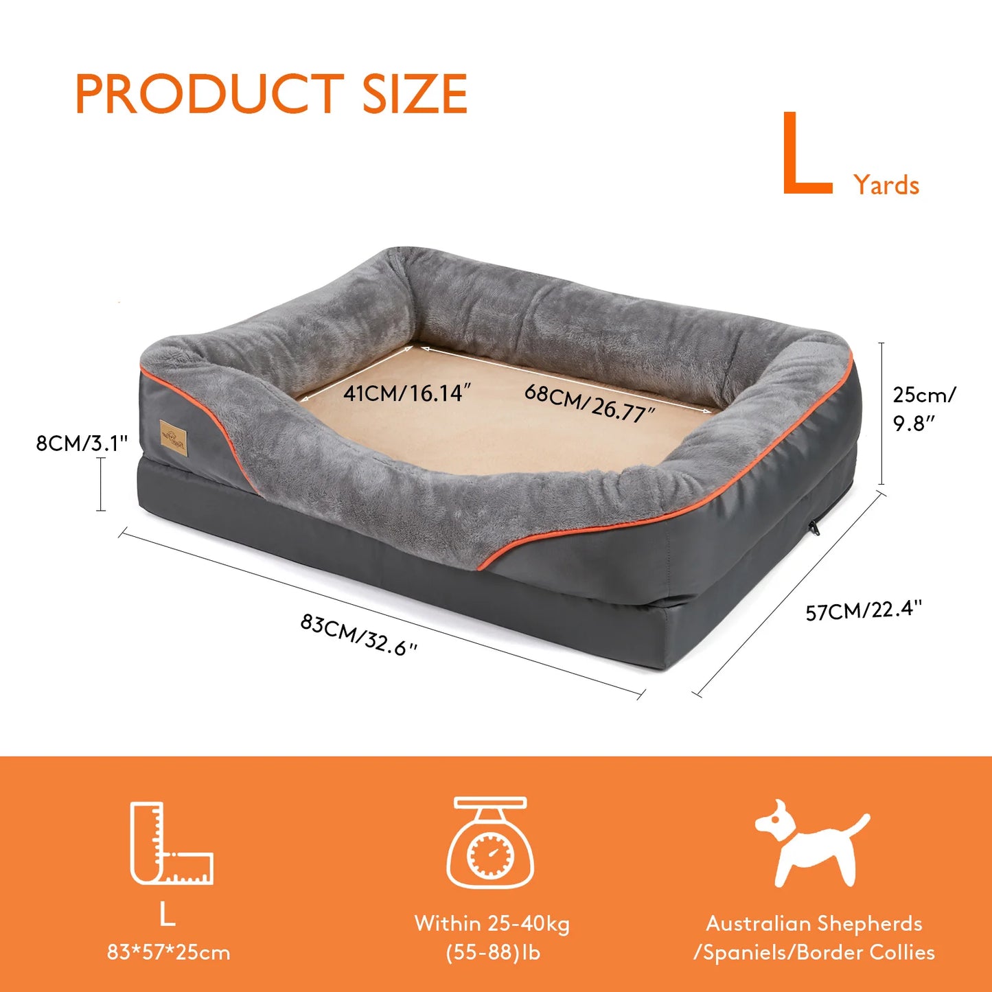 Bingopaw Orthopedic Dog Bed Memory Foam Bolstered Pet Sofa