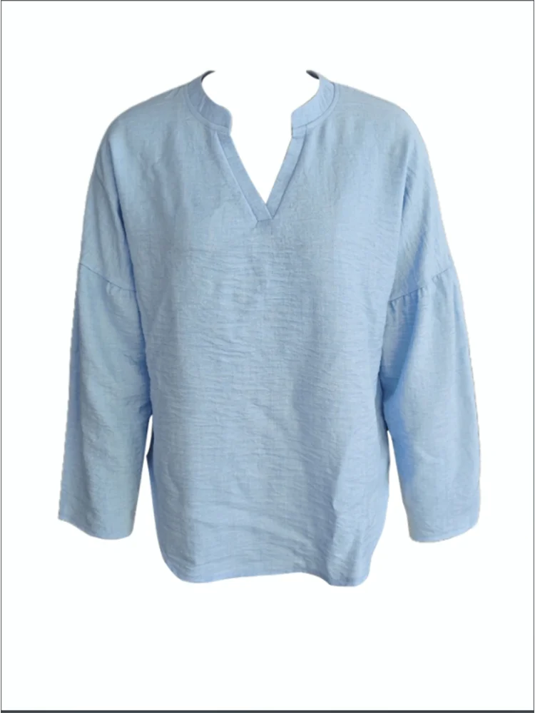 INPETALCN Womens Casual Loose Long Sleeve V Neck T Shirt