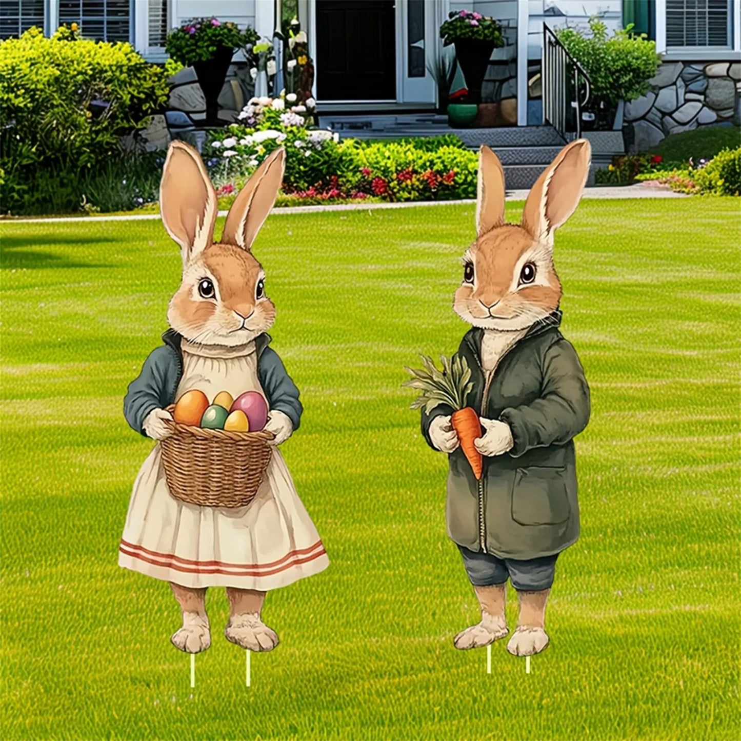 Springtime Bunny Garden Stakes Easter Yard Decor Whimsical Outdoor Signs