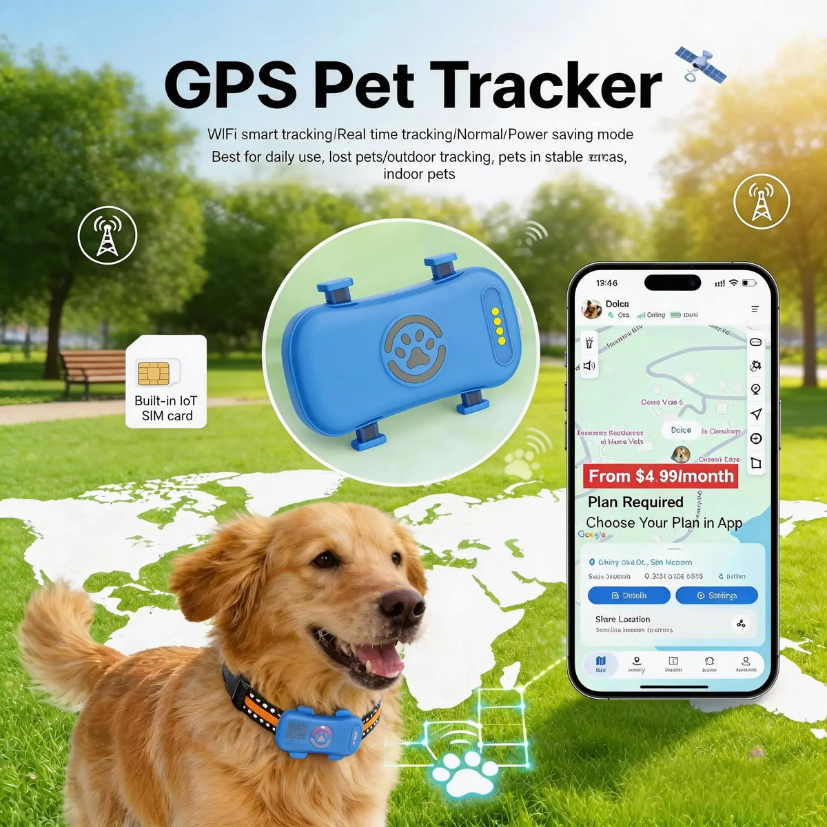 GPS Pet Tracker for Dogs and Cats Waterproof