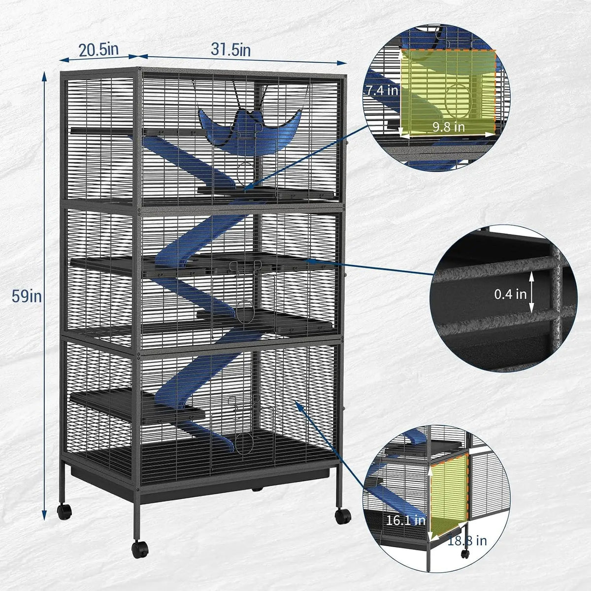 Metal Small Animal Cage with Ramps Hammock and Removable Tray