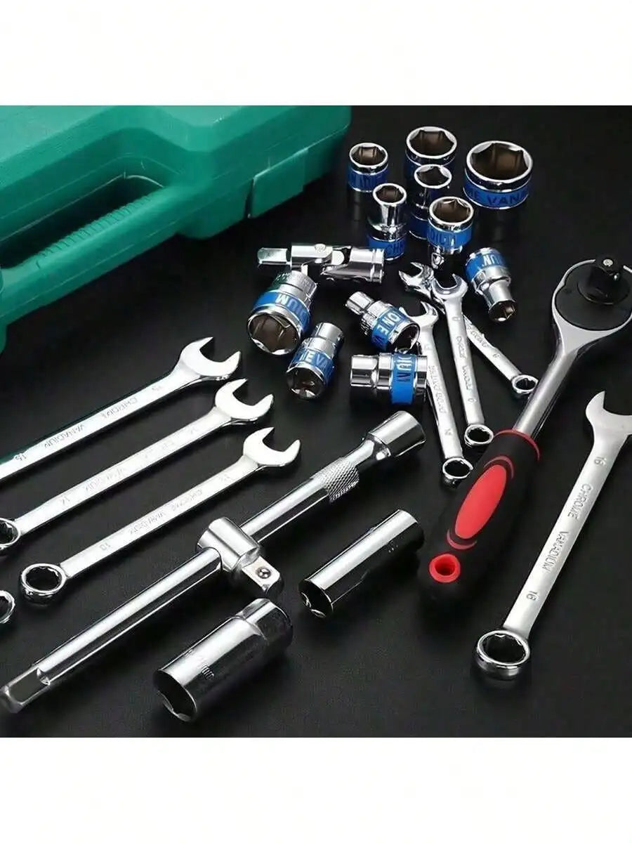 Comprehensive Mechanical Tool Set With Deep And Standard Sockets