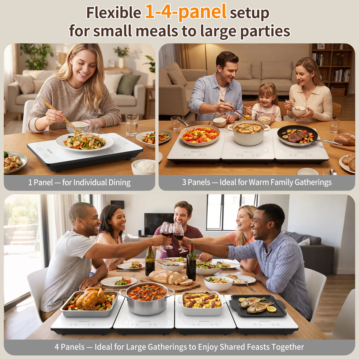 GOUKA Modular Electric Food Warming Tray With Adjustable Temperature Control