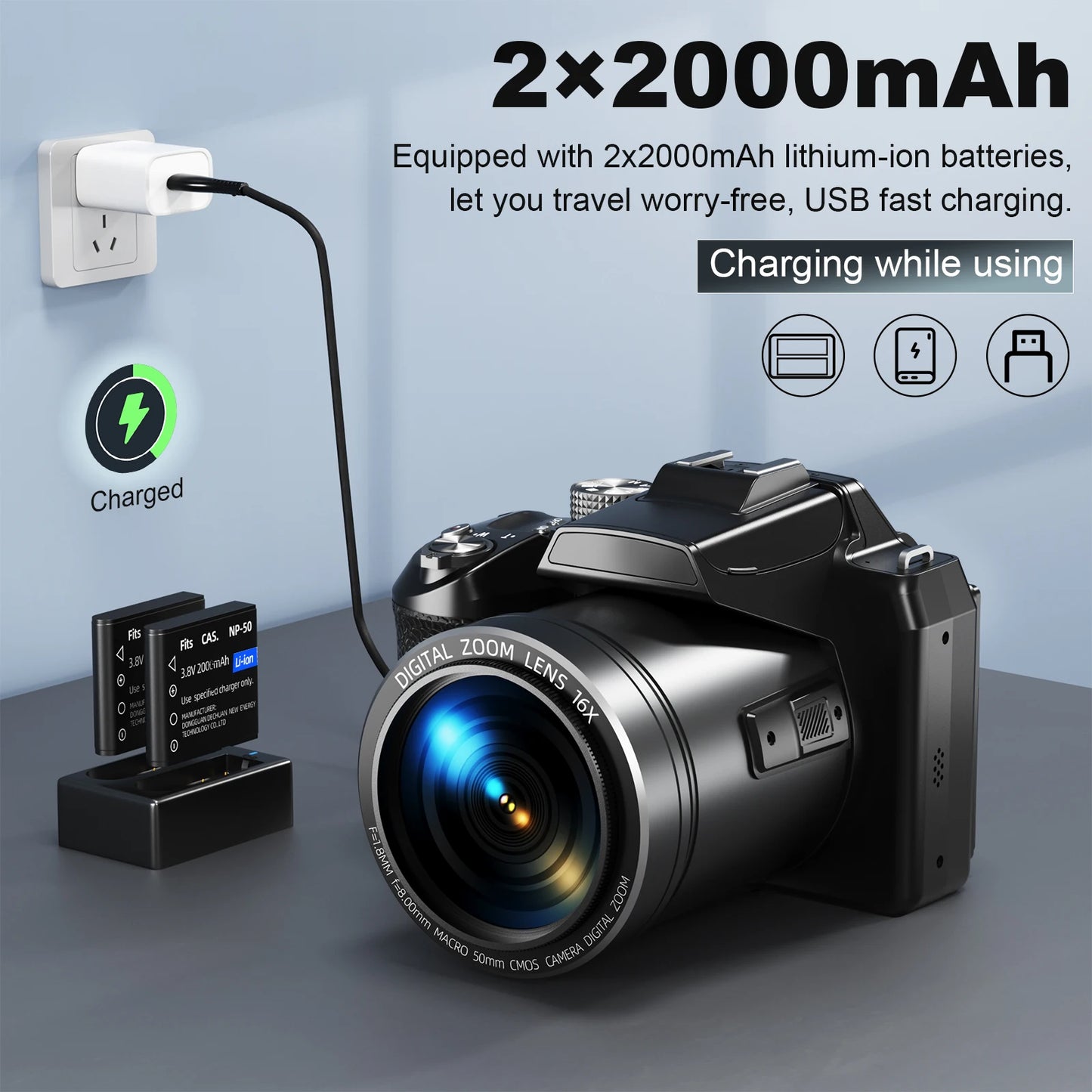 NBD S205E 64MP 5K Digital Camera Flip Screen 16X Zoom