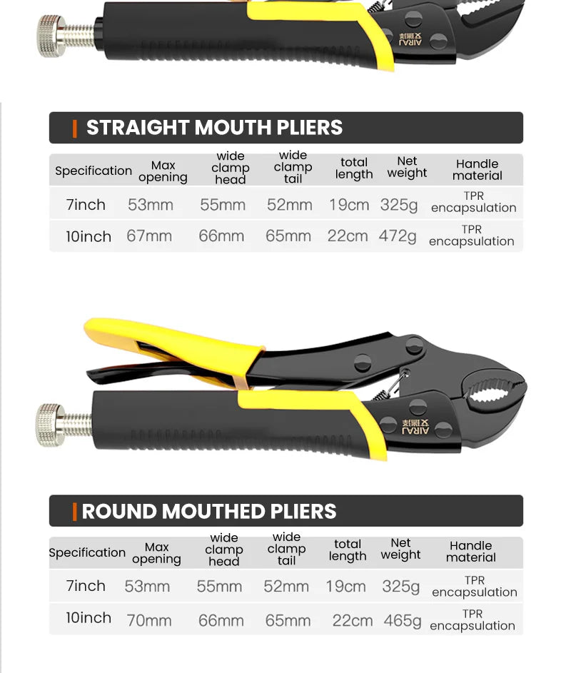 AIRAJ 5 Piece Locking Pliers Set Quick Release Curved Mouth