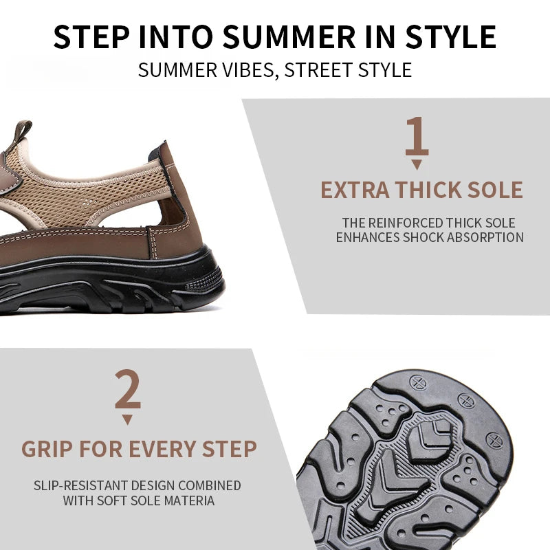 Mens Breathable Hooded Sandals With Hollow Mesh Holes Lightweight EVA