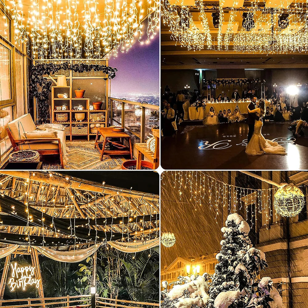 WELPUR Solar Icicle Curtain Lights Outdoor LED 8 Modes
