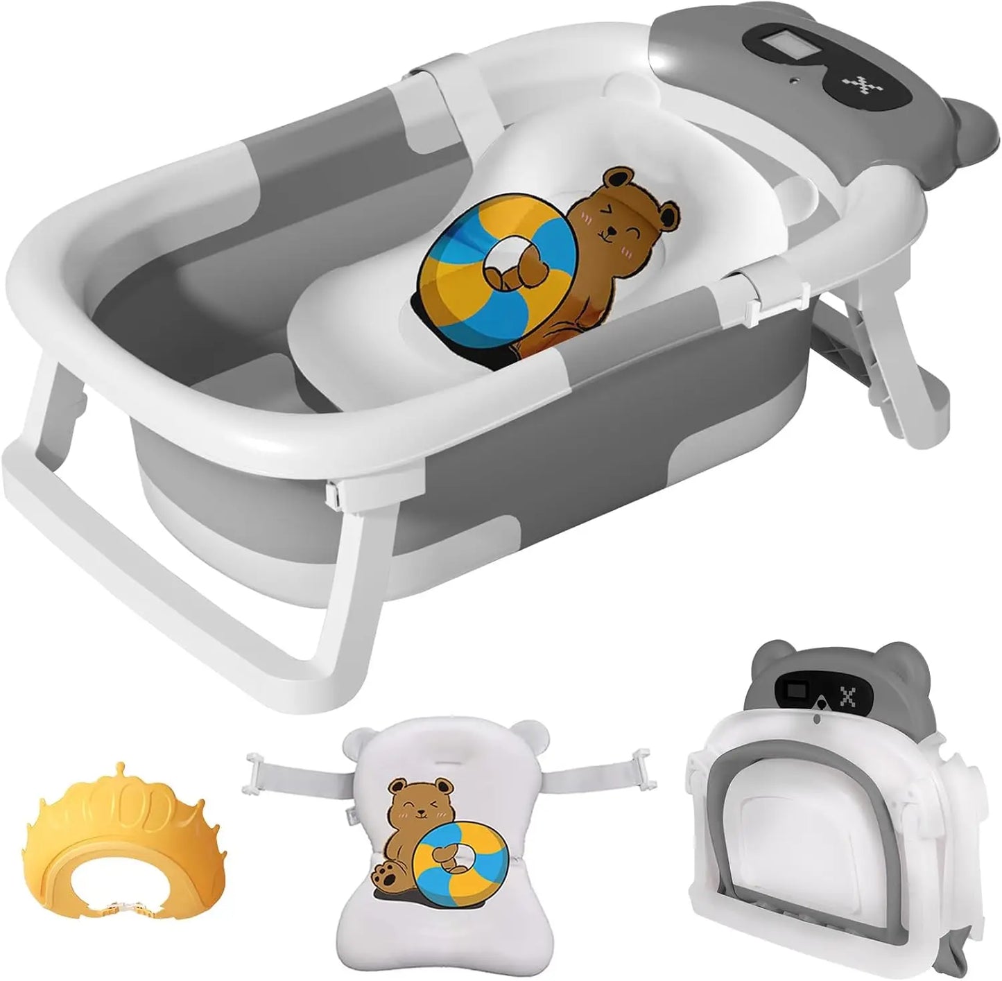 Foldable Baby Bathtub With Bath Cushion And Thermometer