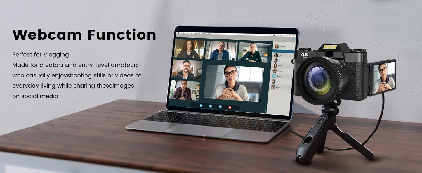 Gavonde 4K WiFi Webcam Camcorder With 64MP Flip Screen