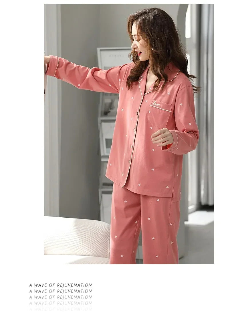 Guangdong Women Cotton Pajamas Set Button Down Nightwear