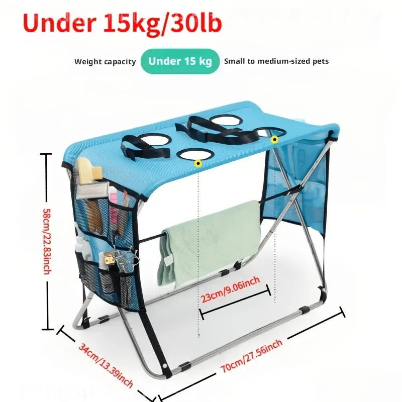 Foldable Pet Grooming Hammock Stand with Stainless Steel Frame