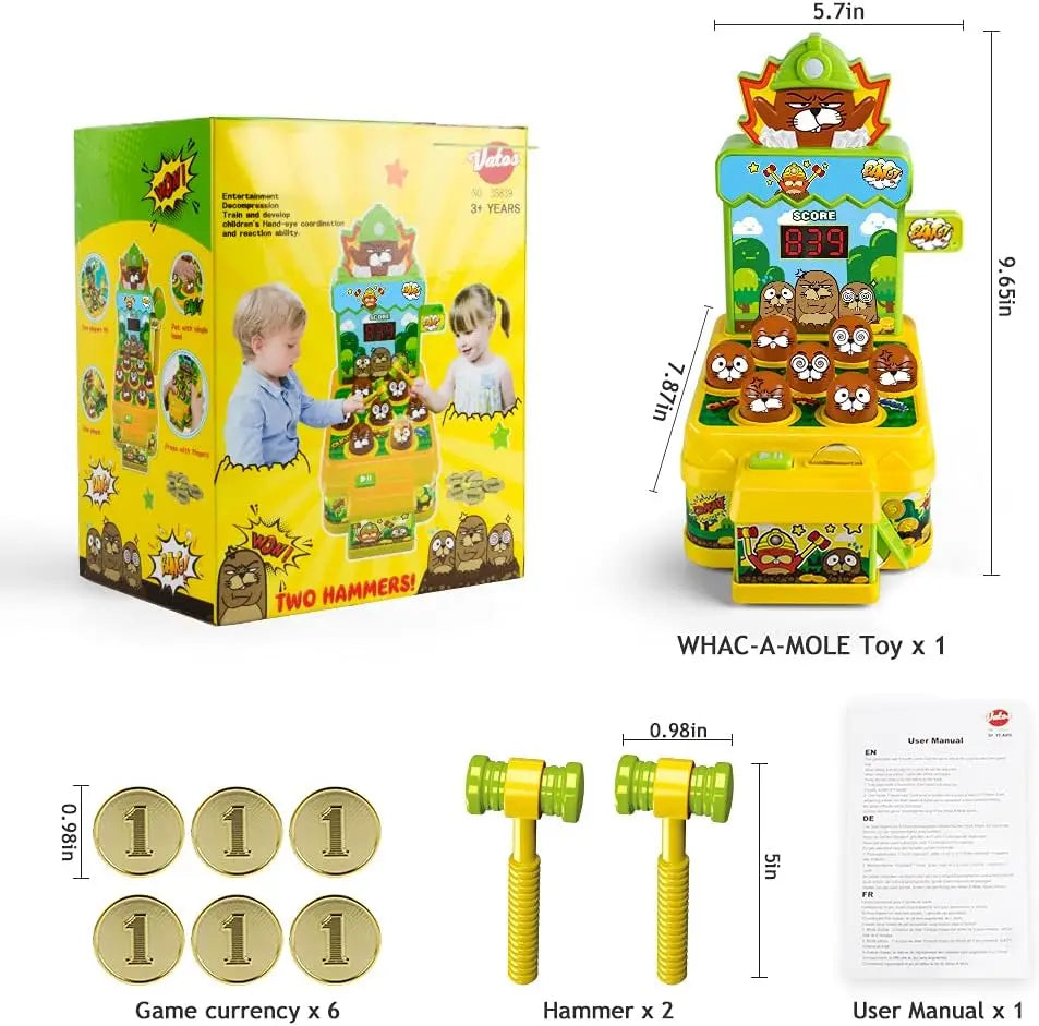 VATOS Mini Coin Operated Arcade Game Bank With 2 Hammers