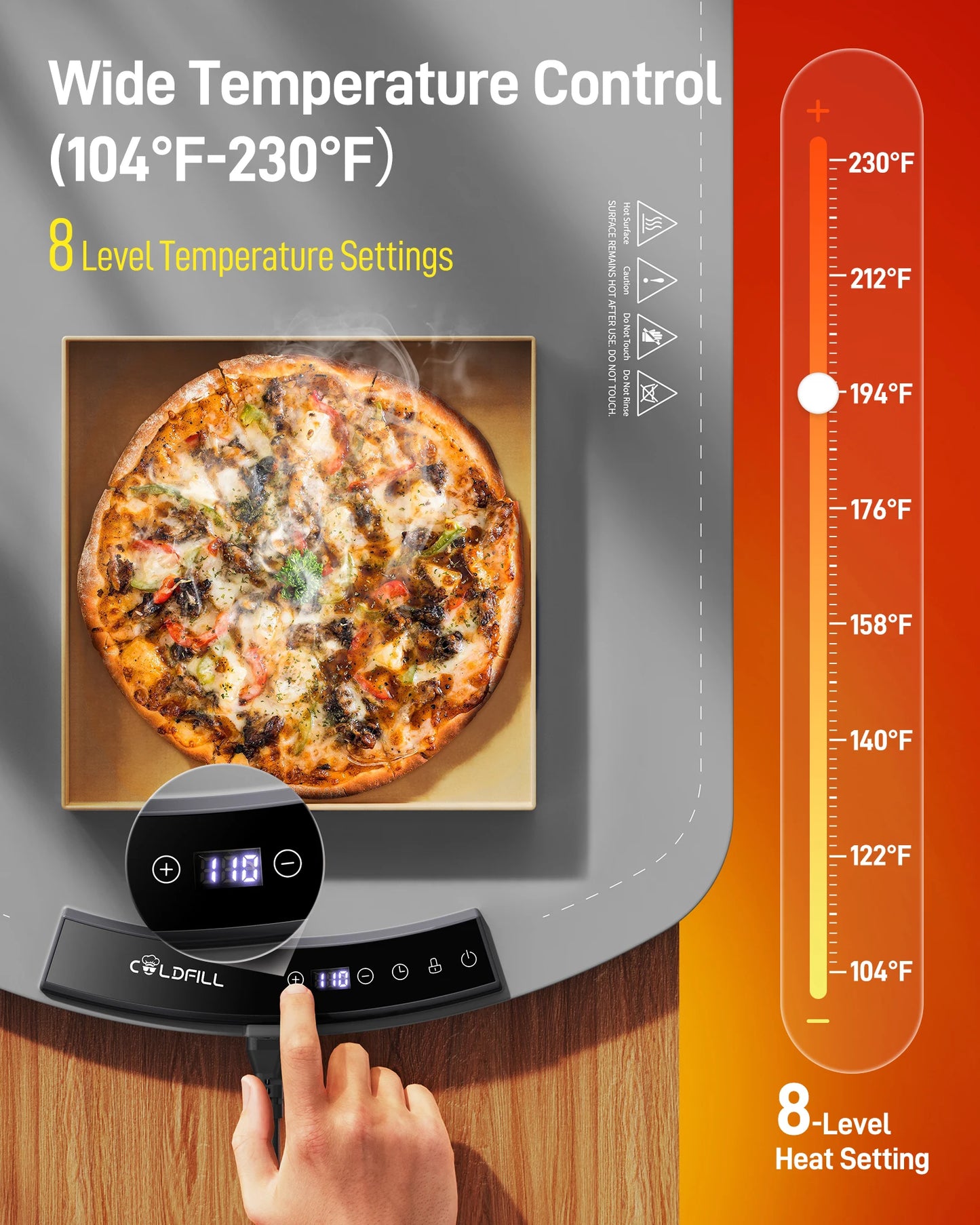 Electric Warming Tray 8 Heat Settings Portable Food Warmer