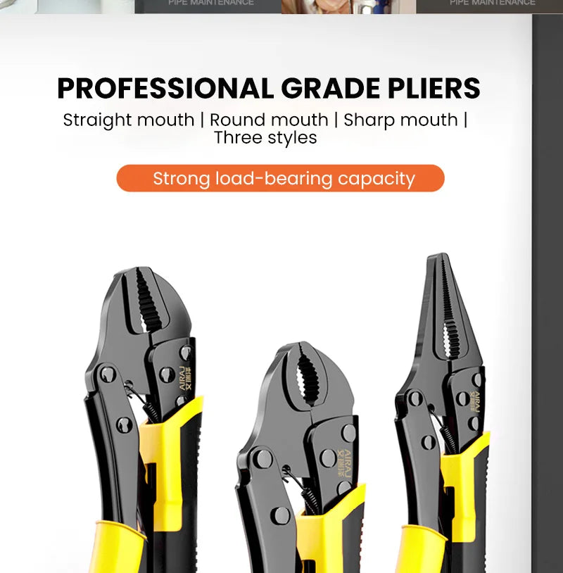 AIRAJ 5 Piece Locking Pliers Set Quick Release Curved Mouth