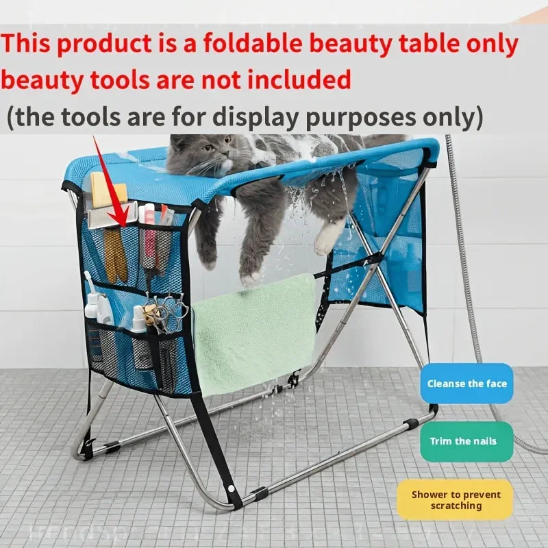 Foldable Pet Grooming Hammock Stand with Stainless Steel Frame