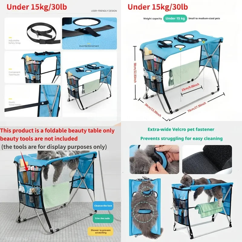 Foldable Pet Grooming Hammock Stand with Stainless Steel Frame
