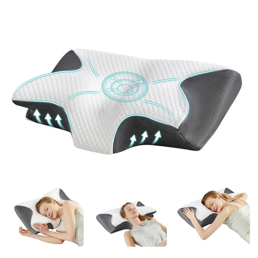 JHK Ergonomic Cervical Memory Foam Neck Pillow With Cooling Cover