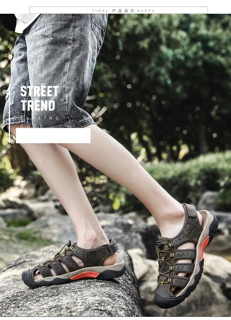 MIXIDELAI Men Sandals Genuine Leather Outdoor Rome Design